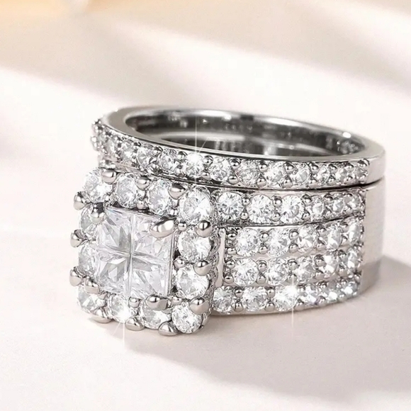 14k white gold plated  diamond ring - Picture 4 of 7